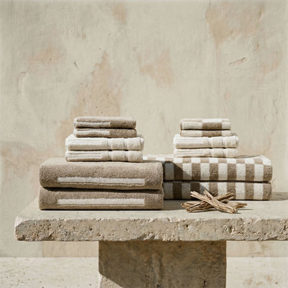 Checkered Cotton Towels — Tan &amp; Ecru