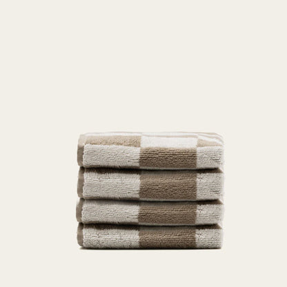 Checkered Cotton Towels — Tan &amp; Ecru