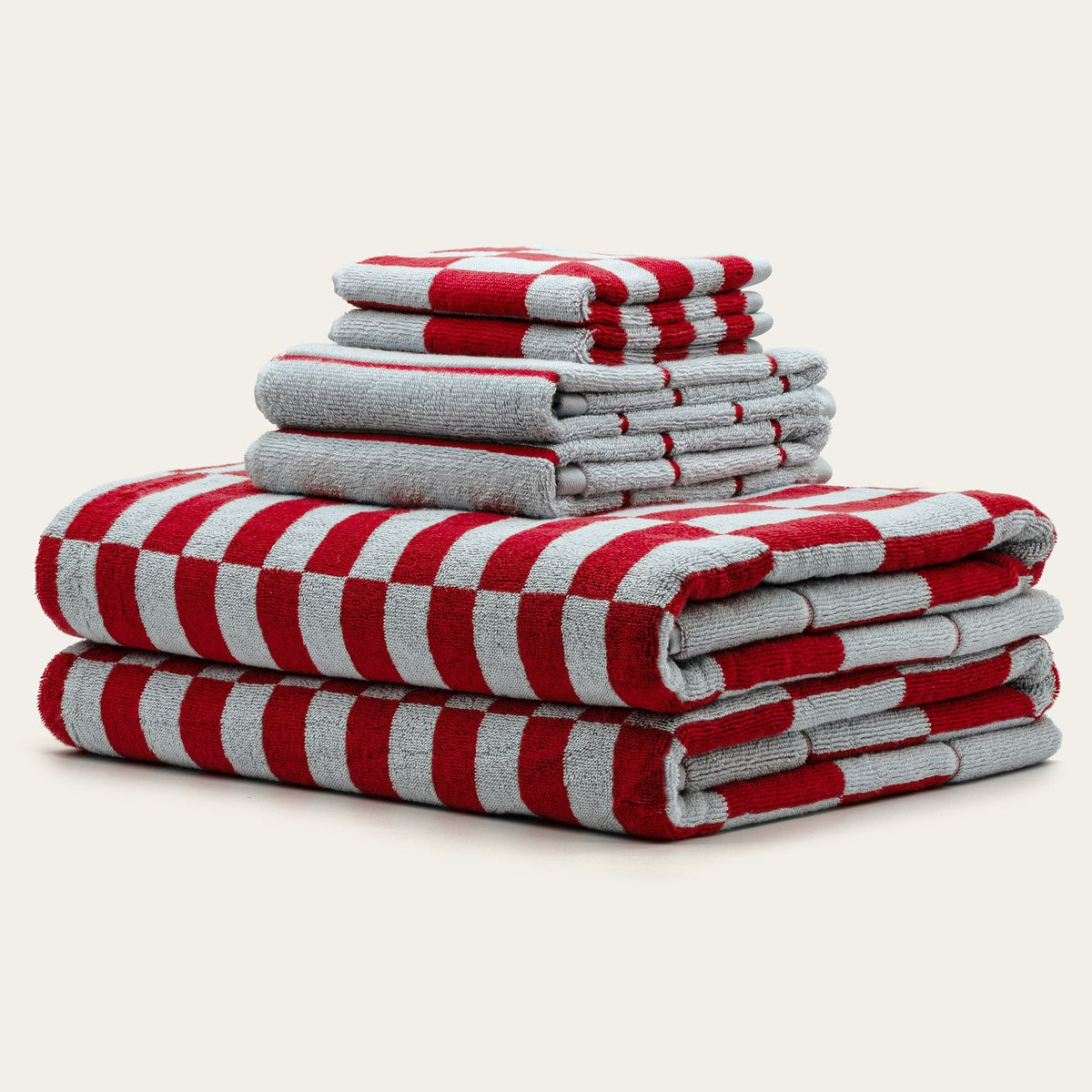 Checkered Cotton Towels — Tan &amp; Ecru