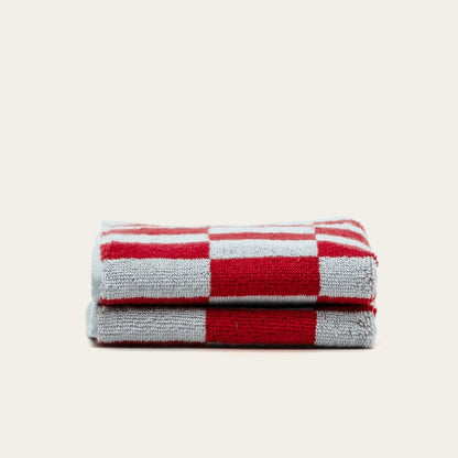 Checkered Cotton Towels — Tan &amp; Ecru