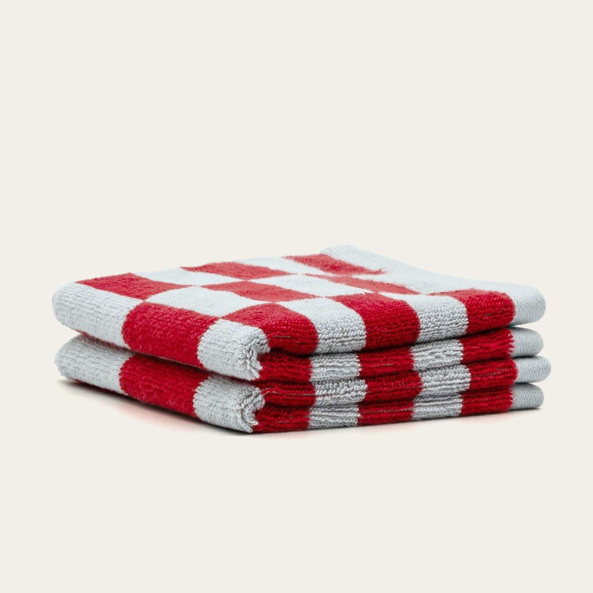 Checkered Cotton Towels — Tan &amp; Ecru