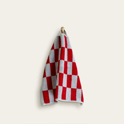 Checkered Cotton Towels — Tan &amp; Ecru