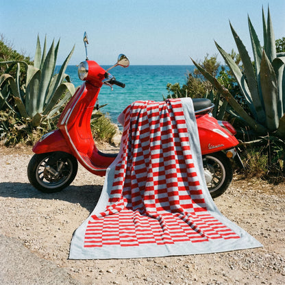 Checkered Cotton Towels — Tan &amp; Ecru