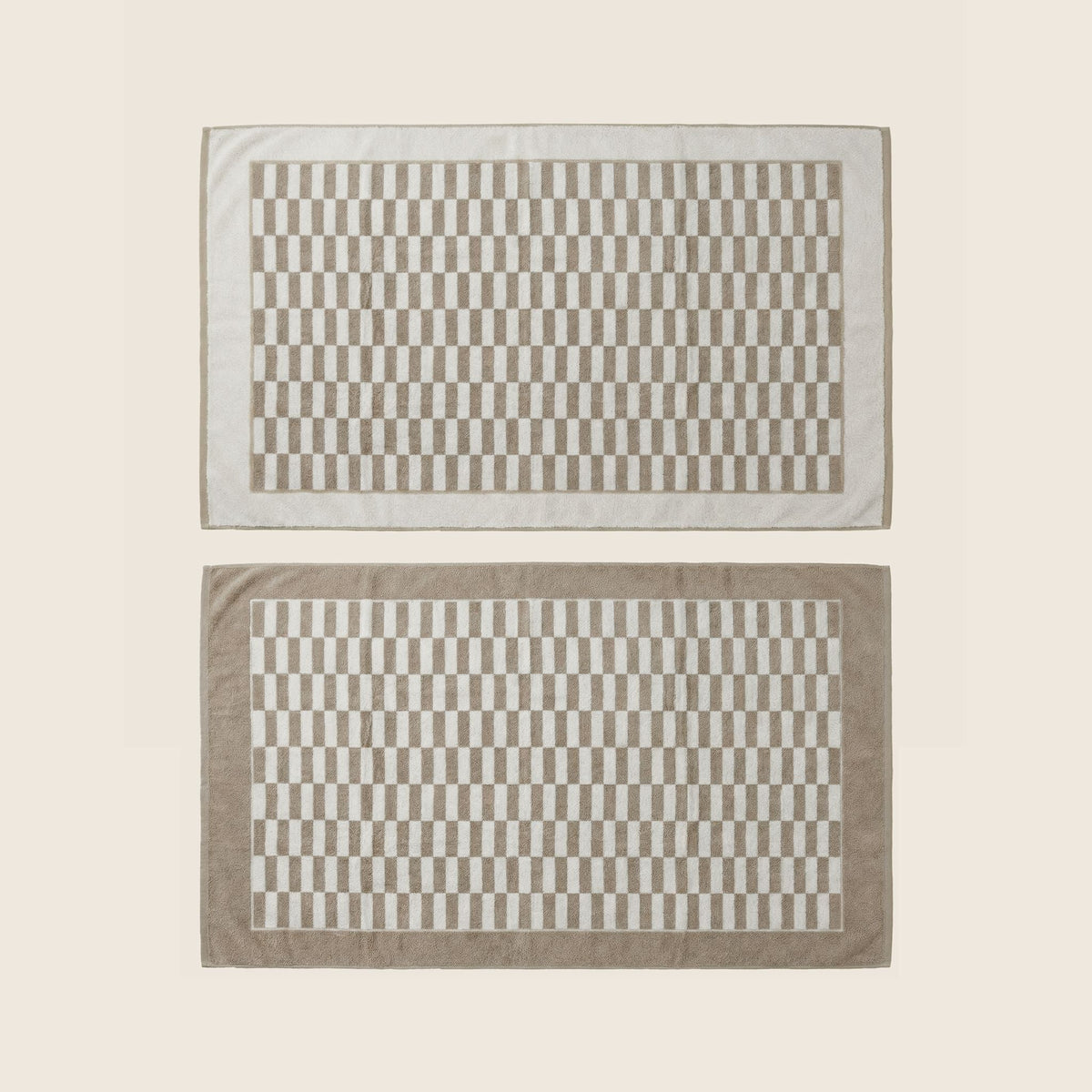 Checkered Cotton Towels — Tan &amp; Ecru
