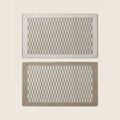 Checkered Cotton Towels — Tan &amp; Ecru
