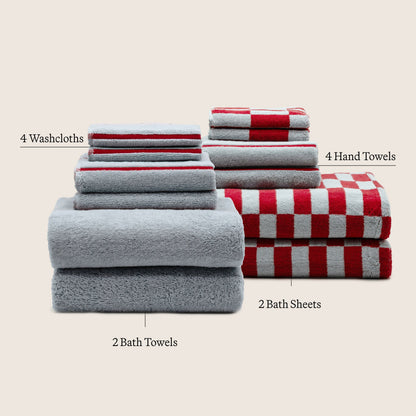 Checkered Cotton Towels — Tan &amp; Ecru