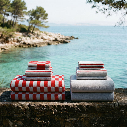 Checkered Cotton Towels — Tan &amp; Ecru