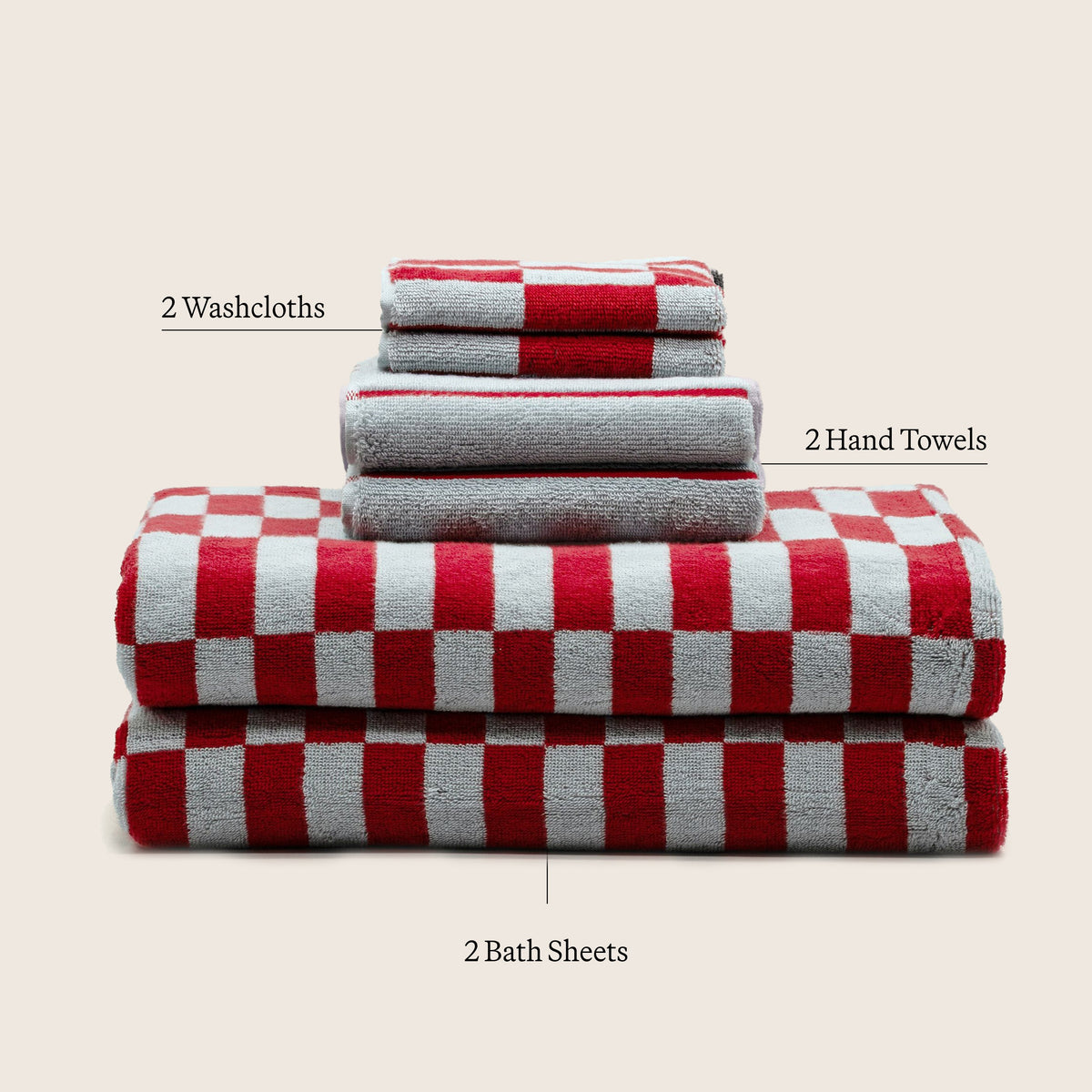 Checkered Cotton Towels — Tan &amp; Ecru