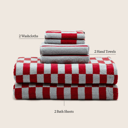 Checkered Cotton Towels — Tan &amp; Ecru