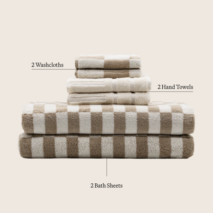 Checkered Cotton Towels — Tan &amp; Ecru