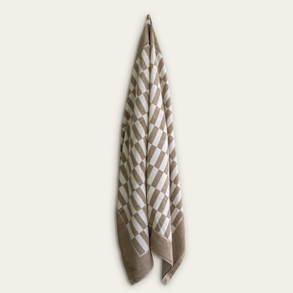 Checkered Cotton Towels — Tan &amp; Ecru