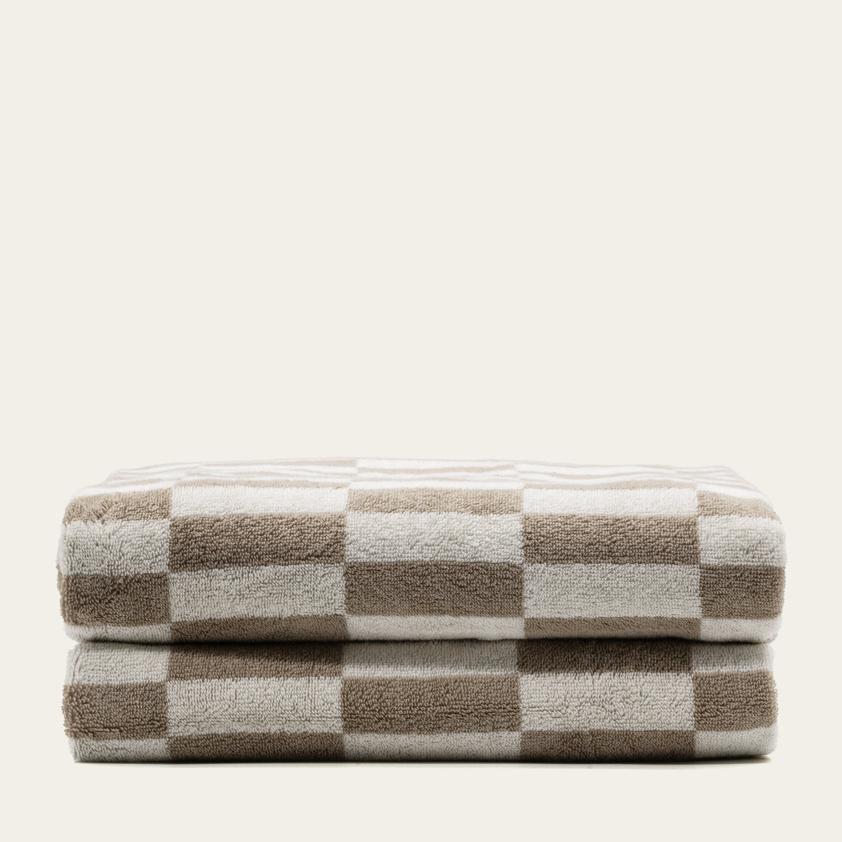 Checkered Cotton Towels — Tan &amp; Ecru