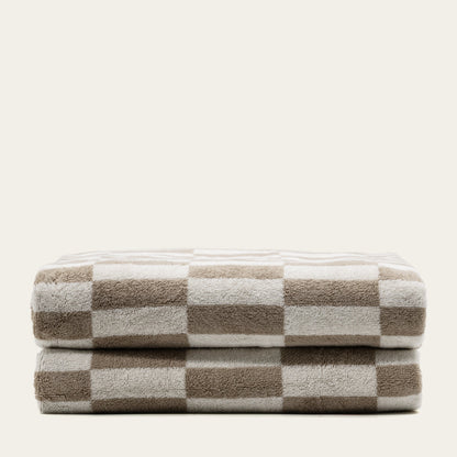 Checkered Cotton Towels — Tan &amp; Ecru