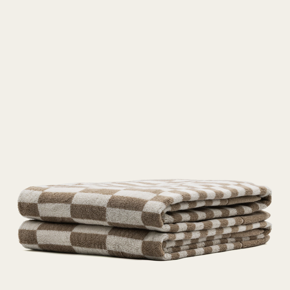 Checkered Cotton Towels — Tan &amp; Ecru