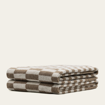 Checkered Cotton Towels — Tan &amp; Ecru