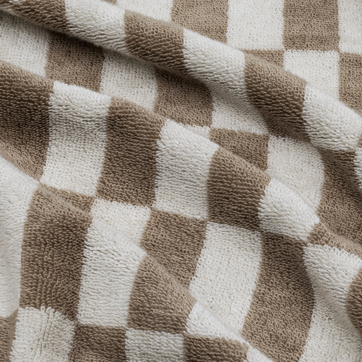 Checkered Cotton Towels — Tan &amp; Ecru