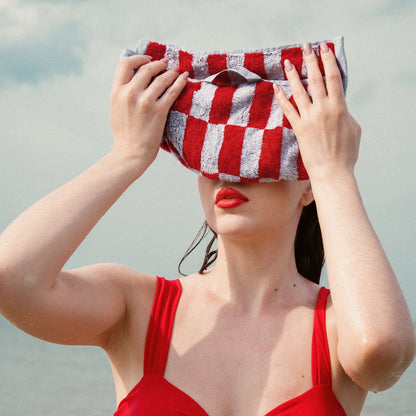 Checkered Cotton Towels — Tan &amp; Ecru