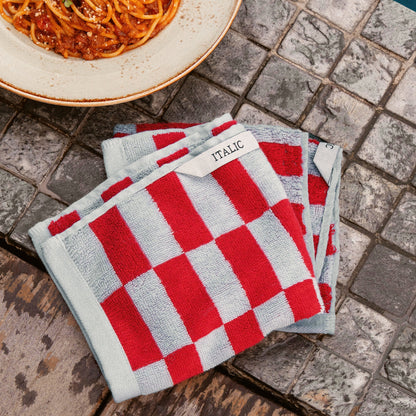Checkered Cotton Towels — Tan &amp; Ecru