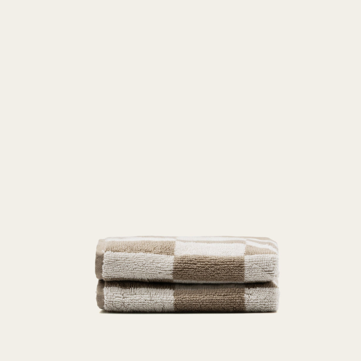 Checkered Cotton Towels — Tan &amp; Ecru