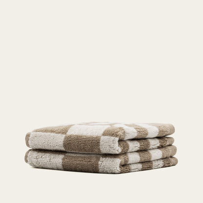 Checkered Cotton Towels — Tan &amp; Ecru