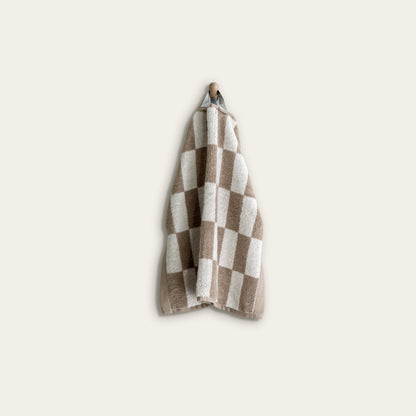 Checkered Cotton Towels — Tan &amp; Ecru