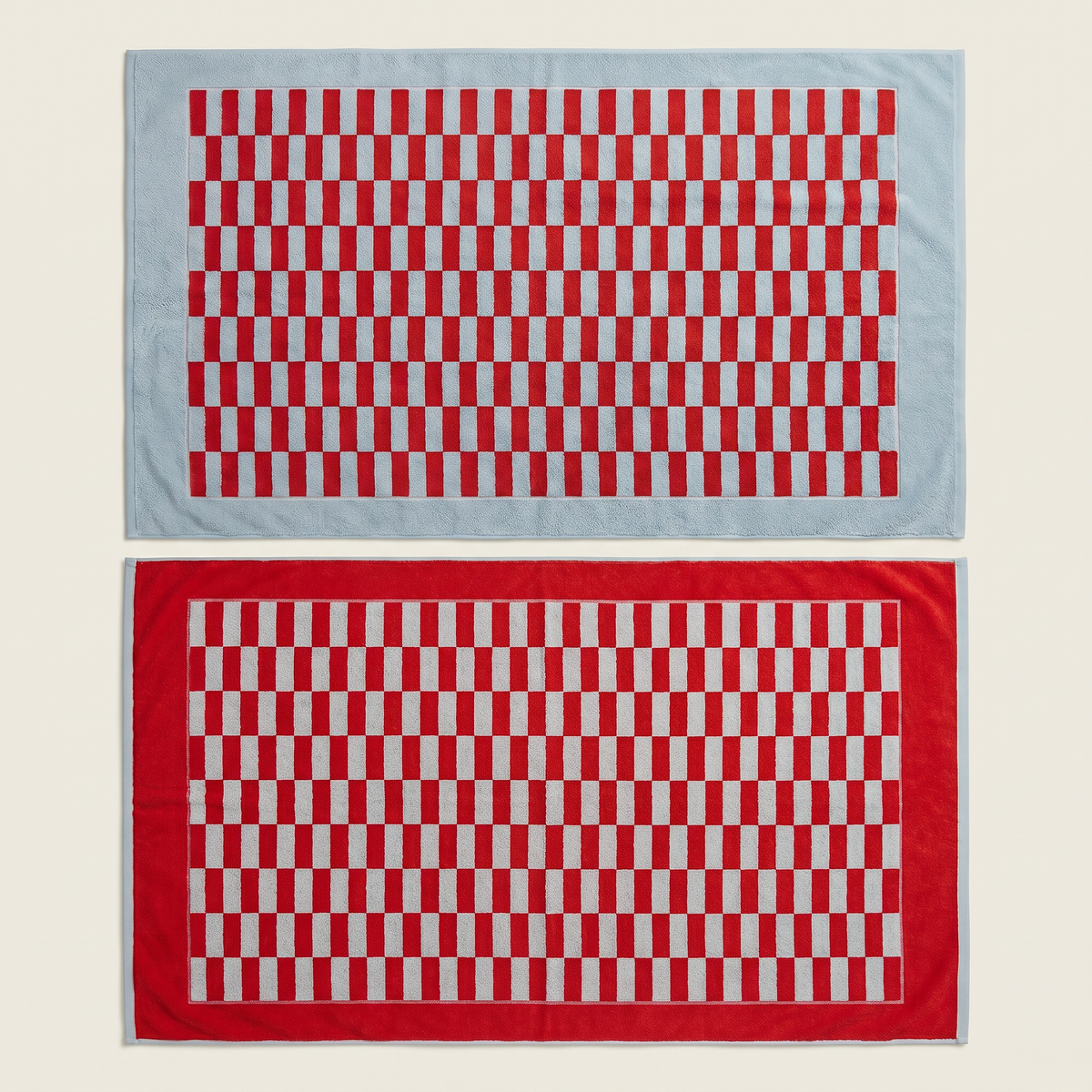 Checkered Cotton Towels — Tan &amp; Ecru