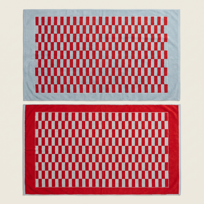 Checkered Cotton Towels — Tan &amp; Ecru